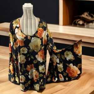 VTG FLORAL VAMP BLOUSE TOP WITH FLARE OUT SLEEVES 3X